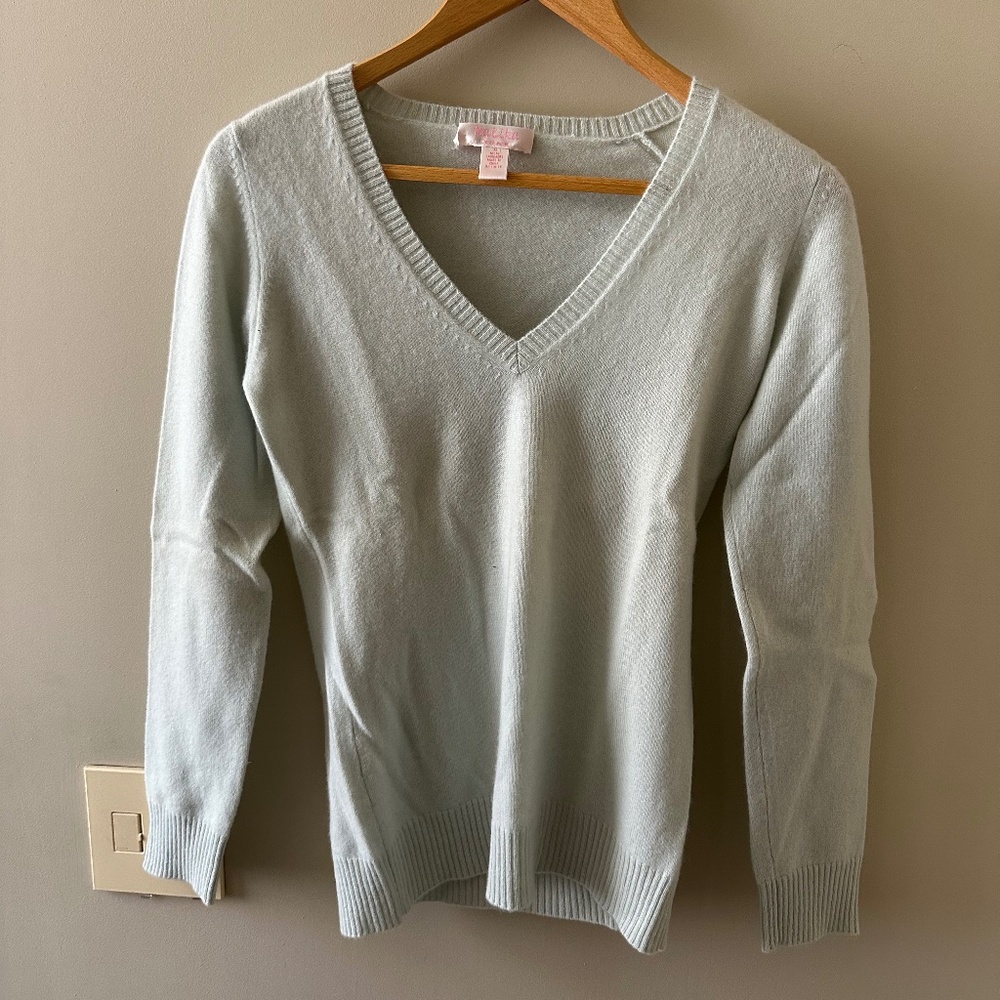 Malika V-Neck Light Blue Cashmere Sweater